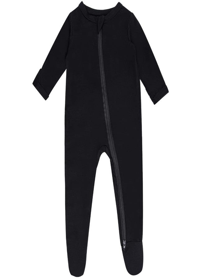 GUISBY Rayon Baby Footed Pajamas with Mitten Cuffs,Soft Long Sleeve Sleeper Black Newborn - Image 1